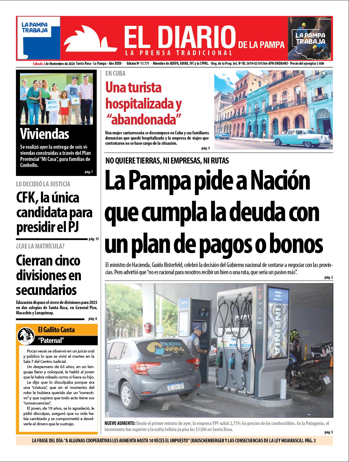 Tapa de El Diario en papel  saacutebado 02 de noviembre de 2024